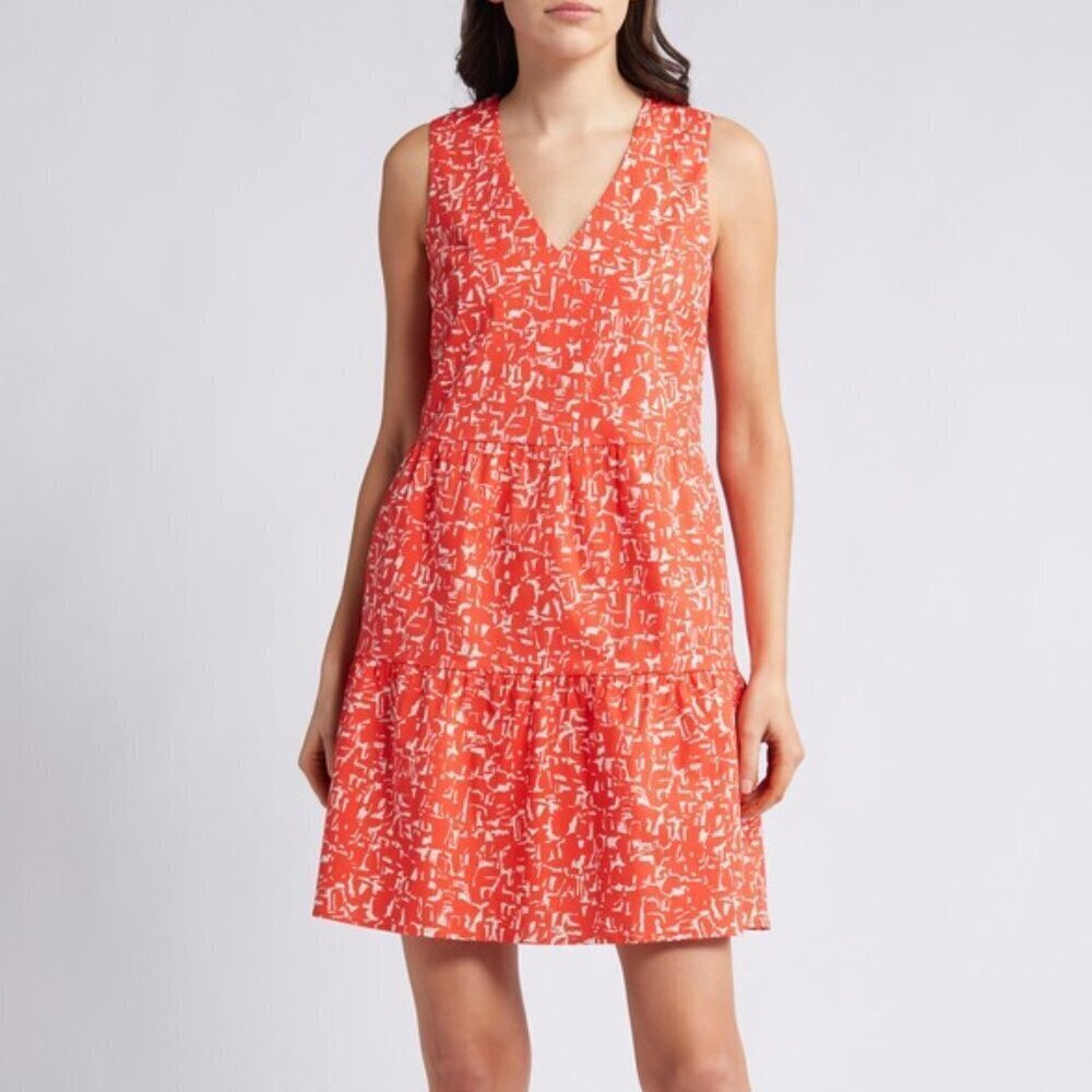Chelsea 28 Sleeveless Tiered Cotton Dress with Pockets in Orange, size M